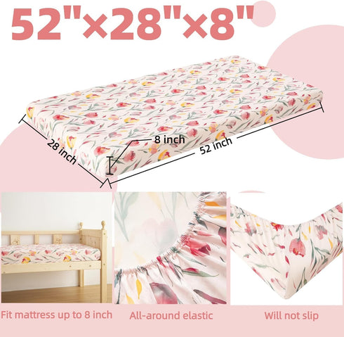 2 Pack 5228 SDIII Pink Floral Crib Sheets for Baby Girl Stretchy Microfiber Jersey Knit Pink Crib Sheets for Standard