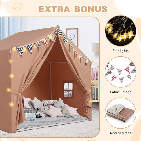3 4 5 6 Kids Tent with Mat Playhouse for Kids Indoor Outdoor Play Tent for Toddlers Year Olds(Brown)