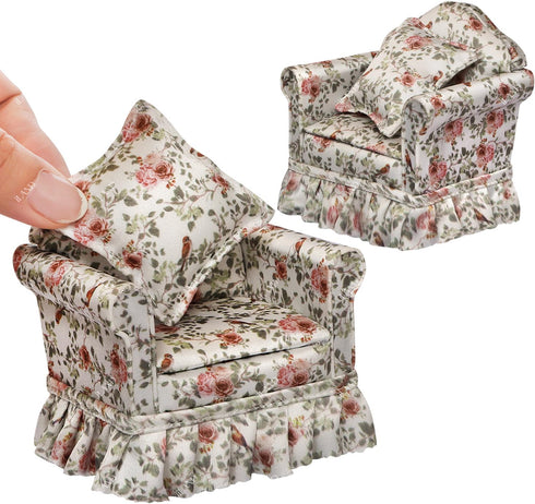Set 1/12 2 iLAND Dollhouse Furniture of Miniature Couch The Great Doll House Furniture for Accessories, Elegant Rose