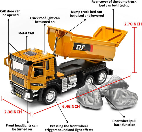 NOVAFUSION 3-5 3 Dump Truck Toys for Boys Year Old,Dump Truck Toy Metal Diecast Cab,Pull Back Toy Dump Trucks