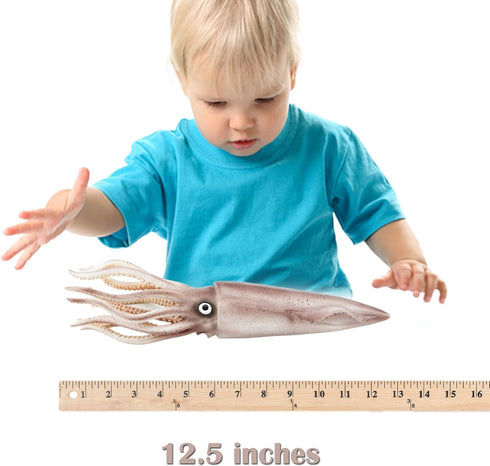 Gemini&Genius Sea Animal Squid Action Figure Toy for Kids, Soft Rubber Realistic Ocean Squid Educational Toy
