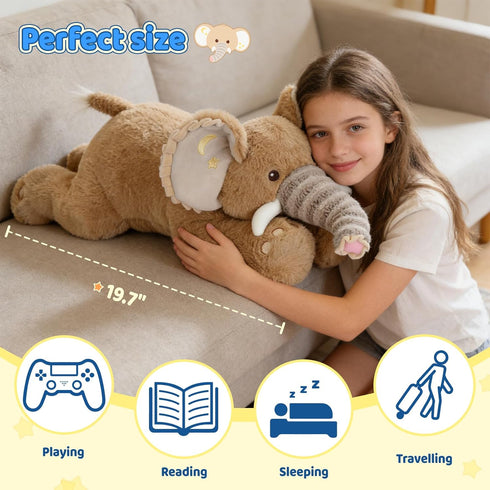 19.7" PEACH CAT Goodnight Elephant Stuffed Animal Cute Elephant Plush Soft Plushies Toys Gifts for Kids Brown