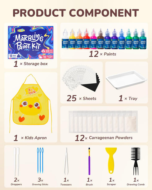 60Pcs 3-5 4-8 8-12, JUPITEARTH Water Marbling Paint Kit, Arts and Crafts for Girls & Boys, Art Supplies for Kids Ages