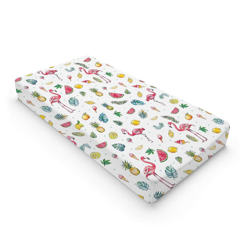 Watercolor Summer Flamingo Changing Pad Covers, Tropical Leaves, Lemon Pineapple Watermelon, Soft Stretchy Diaper