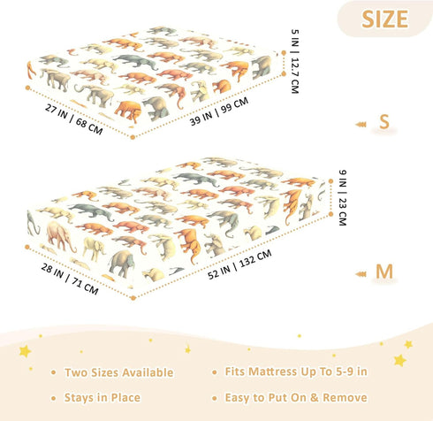 Mazeann 52" 28" 9" Vintage Elephant Crib Sheets Soft Breathable Fitted Cotton Baby Crib Sheets Mattress Cover for Girl