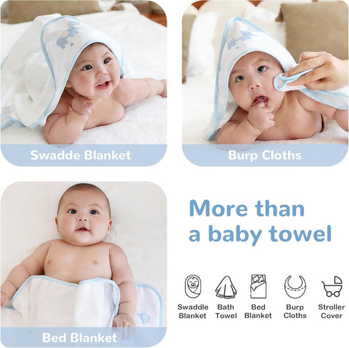 6 Set, 28 28 inch Viviland Pcs Hooded Baby Towels and Washcloths Super Gentle Bath Towels for Newborn Face & Body