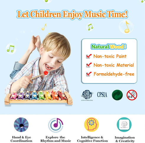 Toddler Musical Instruments Set, 32 PCS 19 Kinds Wooden Percussion Toys for Kids