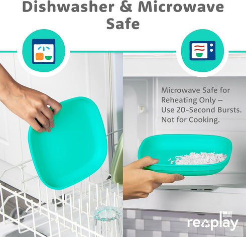 22 Oz. 3 Set 3-7.37" 7.37" 1.25" Re-Play Toddler Plates - Deep-Walled Flat Kids Plates with Lids - Dishwasher