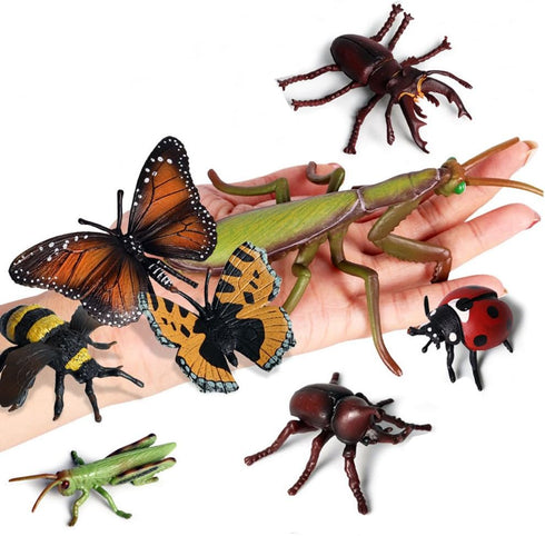 Odowalker 8 4" pcs Lifelike Assorted Plastic Insects Bugs Figures Realistic Sandbox Butterfly, Bee, Ladybug