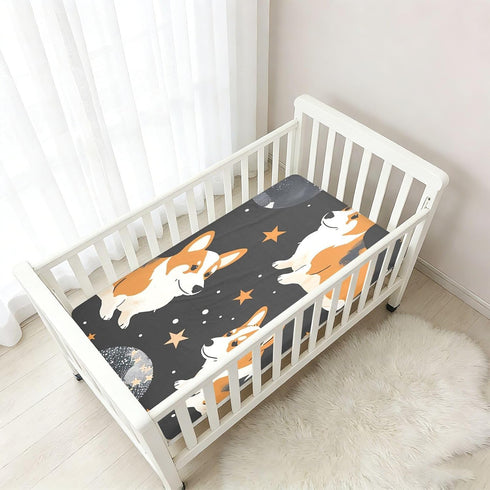 Bseiialft 52 28 Corgi Puppies Stars Crib Sheets for Boys Girls Soft and Breathable Cotton Baby Sheets for Standard Crib