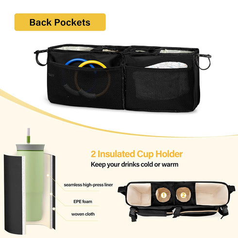 W4 Stroller Wagon Organizer Compatible with Wonderfold Wagon, Parent Console Caddy Wagon Accessories with Cup Holder