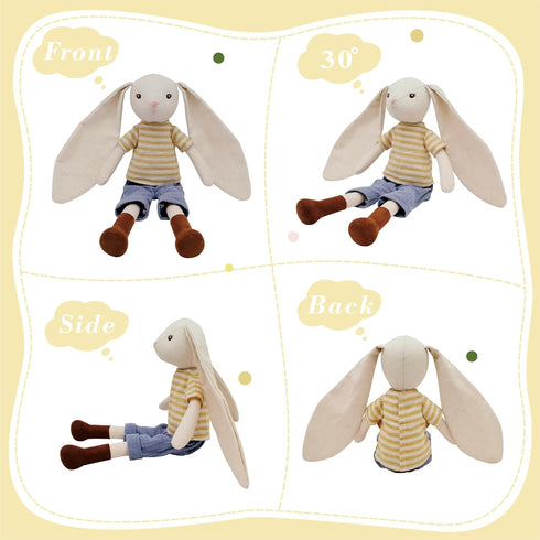15" Bunny Stuffed Animals for Baby, Plush Doll Wearing Striped T-Shirt and Pants, Gift for 3-5 Year Old Girls