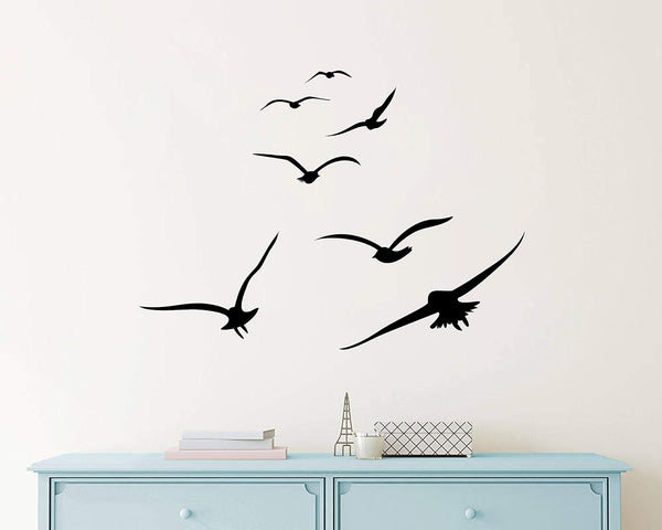 Flying Birds Wall Decals, Vinyl Stickers for Dorm, Nursery, Office, Kids Room, Modern Home Decor, Black