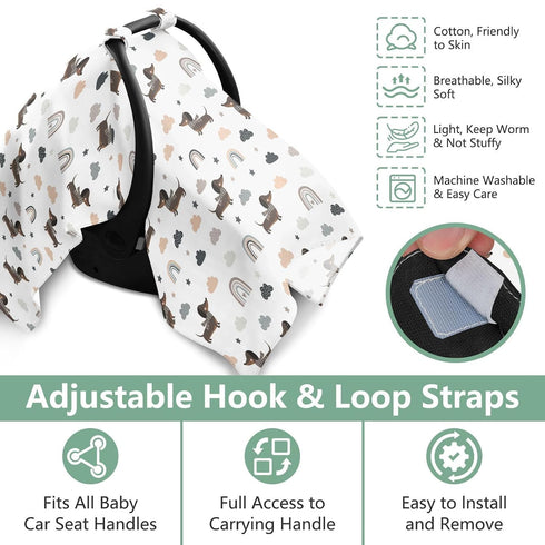 DOMIKING White Dachshund Dog Pattern Baby Car Seat Cover Breathable Infant Car Seat Cover for Babies Lightweight