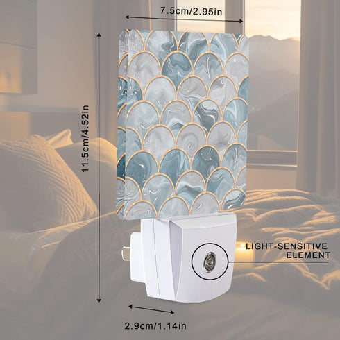 Smoaffly Mermaid Fish Scales Marble Night Light Plug-in LED Nightlights Auto Sensor Night Lamp Dusk-to-Dawn Lamp Home