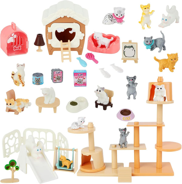 40 Pack Cat Figures Playset Toy - Realistic Cat Figurines for Pretend Play, Educational Learning, Cake Toppers