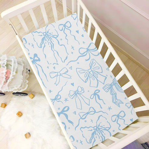 KICPOAY 52 28 Cartoon Doodle Blue Bows Fitted Crib Sheets Stretchy Portable Playard Sheets for Baby Toddler, Breathable