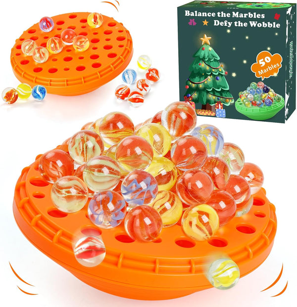 Marble Balance Game - 50 Colorful Marbles with Built-in Storage, Fun Family