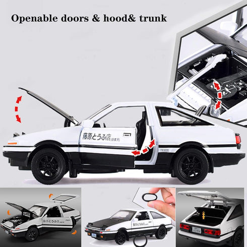 Initial D Toyota Trueno AE86 Alloy Diecast Car Model, Pull Back Sports Car Toys for Kids and Adults (Black-Type A)