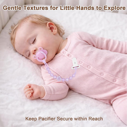 4 Packs Silicone Pacifier Clip Holder with One-Piece Beads, Soft Flexible and Rust-Free Binky Pacifiers Clips
