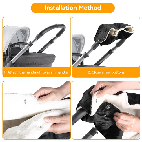 Stroller Hand Muff, Thick Waterproof Anti-Freeze Gloves with Fleece, Universal Size for Pushchairs