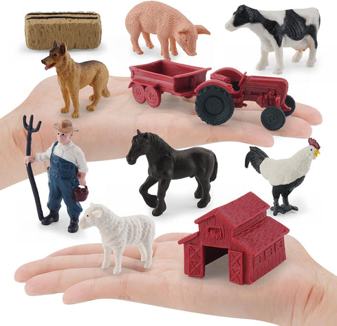 MEMOVAN Realistic Mini Barn Farm Toys Tractor Playset - Plastic Farm Animals, Cake Toppers, Toy Truck