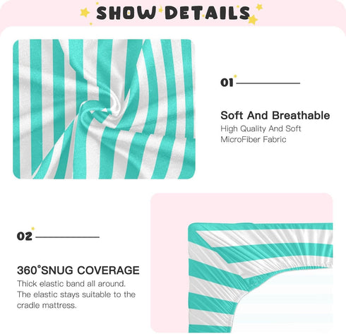 Pigsaly 27x39 Inch Crib Sheets Turquoise White Stripe Baby Sheet for Standard Crib Mattress Boys Girls Toddler Bed