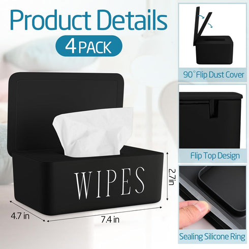 Singhoow 4 Pack Baby Wipes Dispenser Refillable Wipe Holder with Lid Toilet Wipes Container for Bathroom Tissue Paper