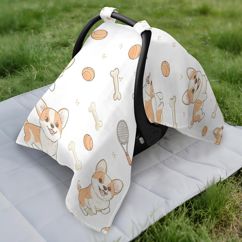 Dalzium Corgis Dog Car Seat Cover Baby, Carseat Canopy Cover for Girl Boy, Breathable Baby Carrier Cover Stroller Sun