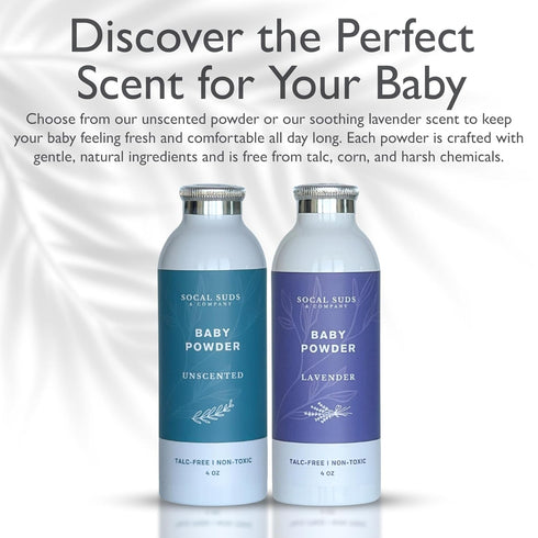 4oz, 2-Pack SoCal Suds & Company - Natural Baby Powder - Talc-Free Formula with Arrowroot, Kaolin, Aspen Bark Extract