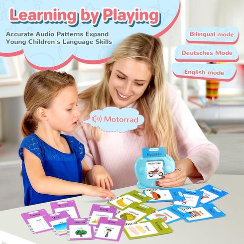 German & English Talking Flash Cards for Toddler 2-6 Years, Learning Montessori Toys with 224 Sight Words