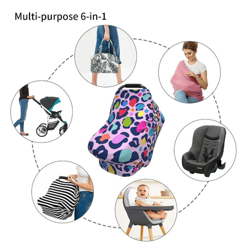 Schgap Rainbow Leopard Car Seat Covers for Baby, Nursing Cover Breastfeeding Baby Carrier Cover Stretchy Carseat Canopy