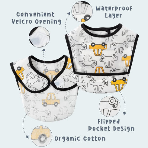 6 Pcs Baby Feeding Bibs Toddler Waterproof Bib Set with Crumb Catcher Pocket for 6-12 Months