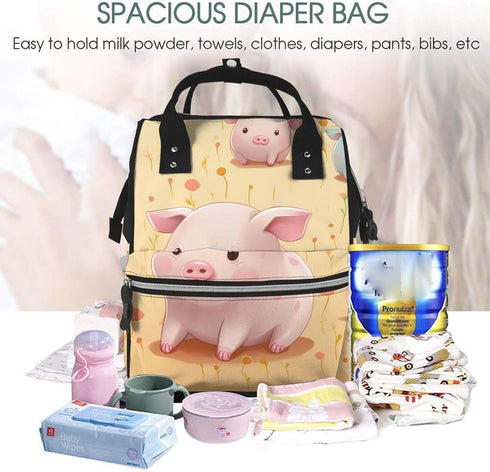 OUSIKA Backpack Daypacks Colorful Cute Pig Print Diaper Bag Multifunction Laptop Travel Large Nappy Bag, Black, One
