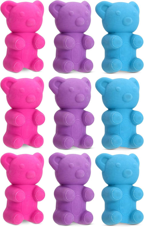 iscream Yummy Gummys 9-Piece 3D Gummi Bear Eraser Set - Mini Tin in Pink, Purple & Blue