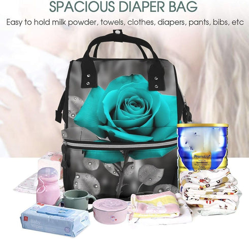 OUSIKA Backpack Daypacks Teal Grey Rose Print Diaper Bag Multifunction Laptop Travel Large Nappy Bag, Black, One Size