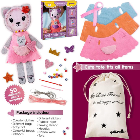 qollorette Felt Sewing Kit for Children, Make Your Own Kitty Toy, Kids' Craft Kit - Make A Friend Sew Kit - Beginner