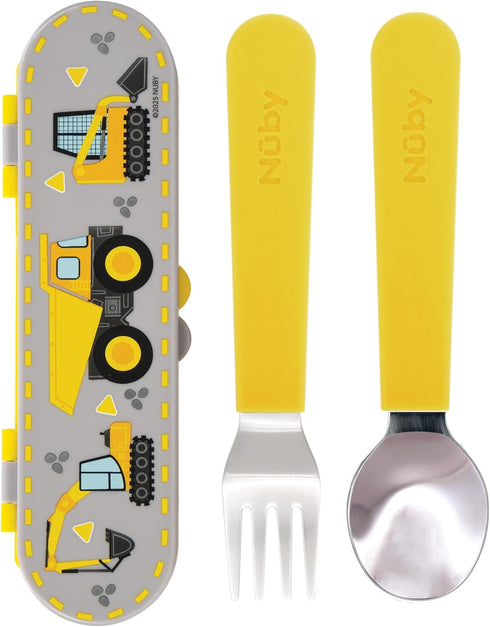 Nuby Stainless Steel Toddler Utensils with Travel Case - Self-Feeding Fork &