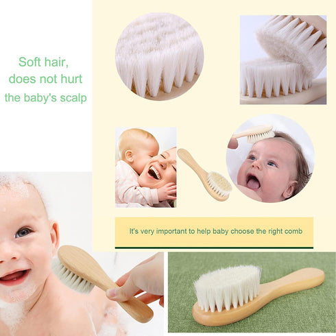 Mocokkiti Set (2 Baby Hair Brush, Goat Bristles Brush and Baby Cradle Cap Brush for Cradle Cap Wood Bristle Brush