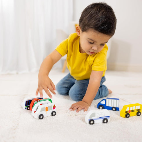 Melissa & Doug Town Vehicles Set in Wooden Tray - 9 Pcs