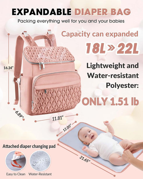 NatuFuse Backpack, Backpack Diaper Bag Large Baby Bag for Girl Boy, Travel Diaper with Insulated Pocket, Cute Diaper
