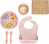 Silicone Baby Feeding Set - Toddler Led Weaning Supplies - Kids Plate, Bowl, Spoon and Fork Set (Cream)