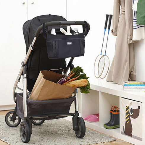 CM Stroller Organizer Diaper Bag, Black Pack with Drink Holders and Zipped Pockets for Baby Stroller