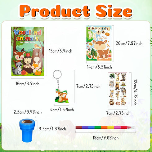 72 Cinrobiye Pcs Woodland Animals Party Favors, Forest Creatures Coloring Books Crayons Tattoos Stickers Stampers