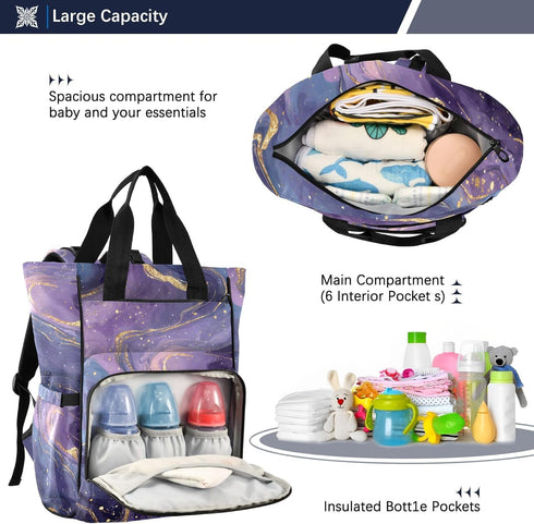 SUABO Backpack Baby Diaper Bag Purple Gold Starry Sky Large Bag Waterproof Travel Diaper Bags for Moms and Dads