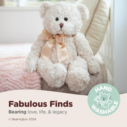 16" Bearington Huggles Creamy White Teddy Bear Stuffed Animal Toy - Soft-Fur Teddy Bear Plushies with Satin Bow