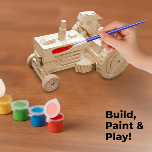 Kraftic Woodworking Building Kit for Kids - 3 Educational DIY Carpentry Projects for Boys and Girls - Tractor,