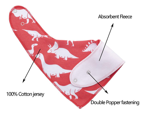 Maiwa 10-Pack Dinosaur Bandana Bibs for Baby Boys - Drooling, Feeding, and Teething