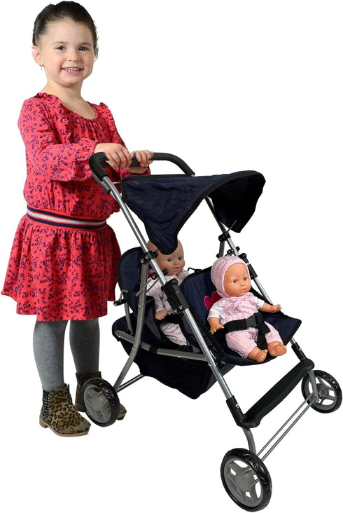 The New York Doll Collection First Twin Stroller - Cutest Heart Design Baby Strollers Great Toy Gift for Toddlers