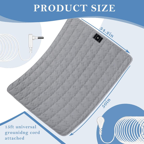 34.2x50 Grounding Mat Cotton Bed Pad Silver Fiber Quilted Grounded Play Mat in Earth Connected Cloud Bedding with Cord